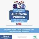 A PREFEITURA MUNICIPAL DE VALE DO PARAÍSO-RO COMUNICA A TODA A POPULAÇÃO, QUE NO DIA 28 DE FEVEREIRO DO CORRENTE ANO, A PARTIR DAS 08:00 NO PLENÁRIO DA CÂMARA MUNICIPAL HAVERÁ UMA AUDIÊNCIA PUBLICA REFERENTE AO 3º QUADRIMESTRE DO EXERCÍCIO DE 2021.