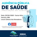 REALIZAÇÃO DE UMA AUDIÊNCIA PUBLICA DA SAÚDE, QUE SE REALIZARÁ NO DIA 29 DE ABRIL DO CORRENTE ANO, NO PLENÁRIO DA CÂMARA MUNICIPAL DE VALE DO PARAÍSO, A PARTIR DAS 08:00. COM TRANSMISSÃO AO VIVO PELA PAGINA OFICIAL DA PREFEITURA NO FACEBOOK.
