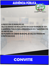 A PREFEITURA DO MUNICIPIO DE. VALE DO PARAISO VAI REALIZAR NO DIA 26 DE FEVEREIRO DE 2021, A AUDIÊNCIA PÚBLICA PARA APRESENTAÇÃO DO 3º QUADRIMESTRE DO ANO DE 2020. NO PLENARIO DA CÂMARA  MUNICIPAL DE VALE DO PARAÍSO-RO A PARTIR DAS 09:00.
