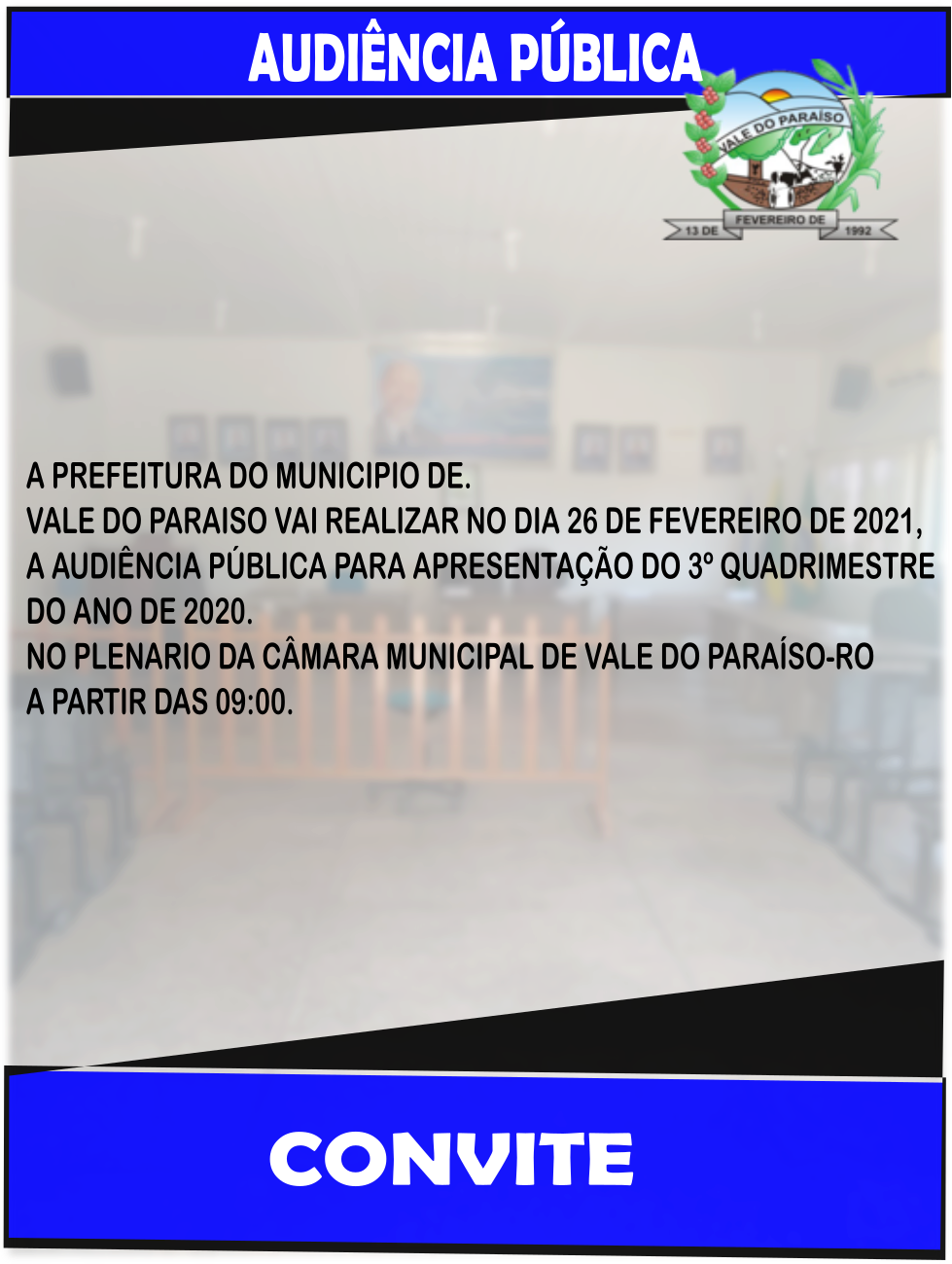 CONVITE AUDIÊNCIA PÚBLICA DO 3º QUADRIMENSTRE DO ANO DE 2020.